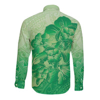 Aloha Hawaii Molokai Island Long Sleeve Button Shirt Hibiscus Tribal Honu Hawaiian Tattoo Green LT14 - Polynesian Pride