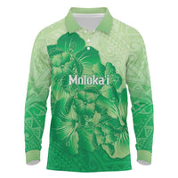 Aloha Hawaii Molokai Island Long Sleeve Polo Shirt Hibiscus Tribal Honu Hawaiian Tattoo Green LT14 Green - Polynesian Pride