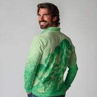 Aloha Hawaii Molokai Island Long Sleeve Polo Shirt Hibiscus Tribal Honu Hawaiian Tattoo Green LT14 - Polynesian Pride