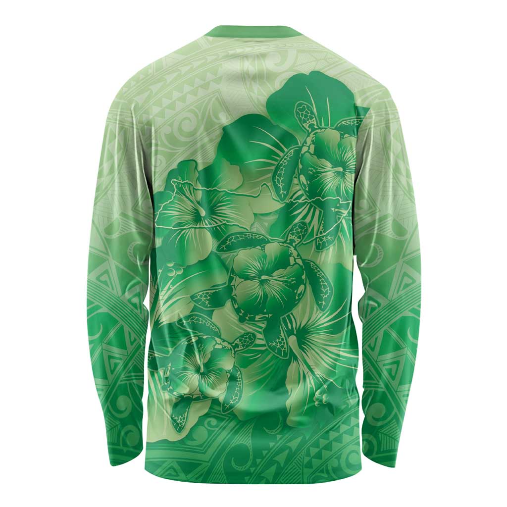 Aloha Hawaii Molokai Island Long Sleeve Shirt Hibiscus Tribal Honu Hawaiian Tattoo Green LT14 - Polynesian Pride
