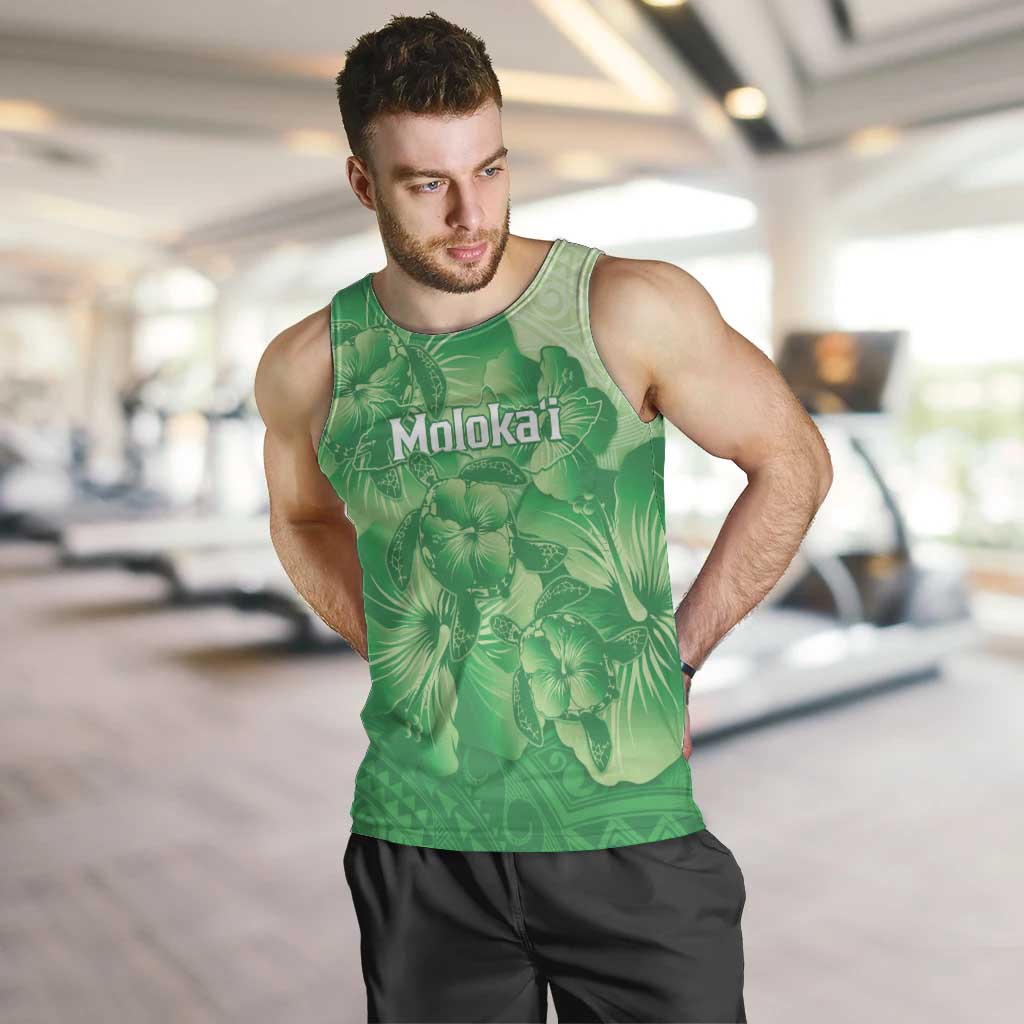 Aloha Hawaii Molokai Island Men Tank Top Hibiscus Tribal Honu Hawaiian Tattoo Green LT14 Green - Polynesian Pride