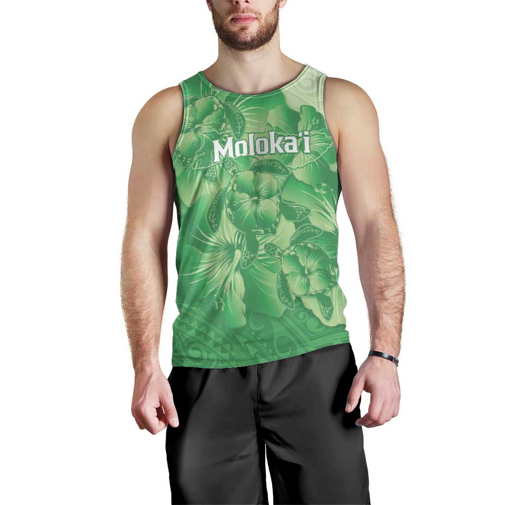 Aloha Hawaii Molokai Island Men Tank Top Hibiscus Tribal Honu Hawaiian Tattoo Green LT14 - Polynesian Pride