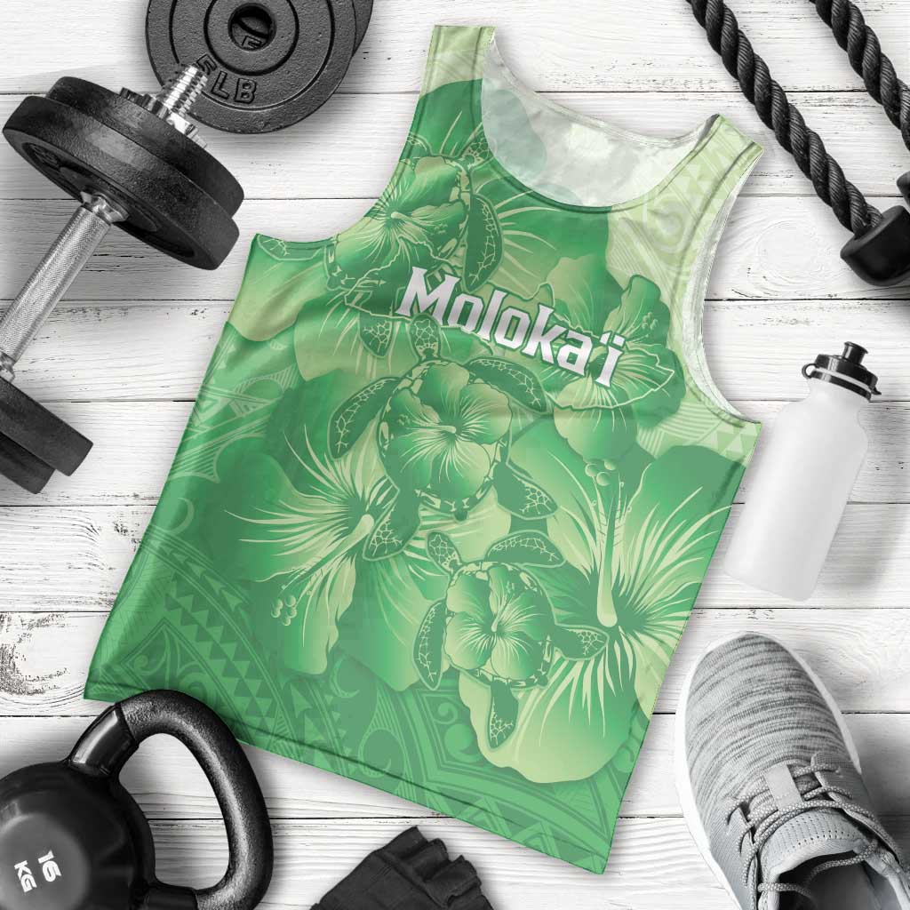 Aloha Hawaii Molokai Island Men Tank Top Hibiscus Tribal Honu Hawaiian Tattoo Green LT14 - Polynesian Pride
