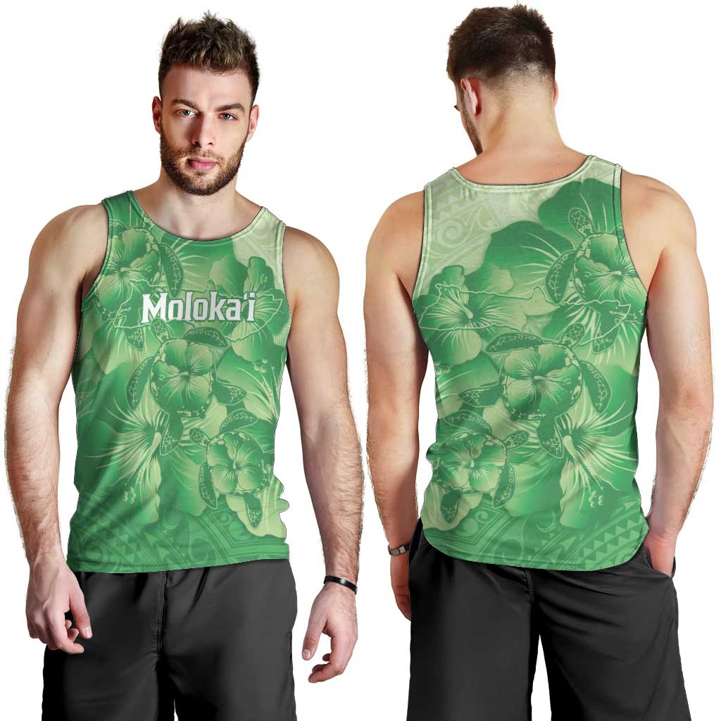 Aloha Hawaii Molokai Island Men Tank Top Hibiscus Tribal Honu Hawaiian Tattoo Green LT14 - Polynesian Pride