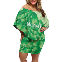 Aloha Hawaii Molokai Island Off Shoulder Short Dress Hibiscus Tribal Honu Hawaiian Tattoo Green LT14 Women Green - Polynesian Pride