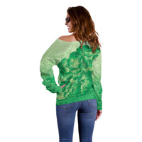 Aloha Hawaii Molokai Island Off Shoulder Sweater Hibiscus Tribal Honu Hawaiian Tattoo Green LT14 - Polynesian Pride