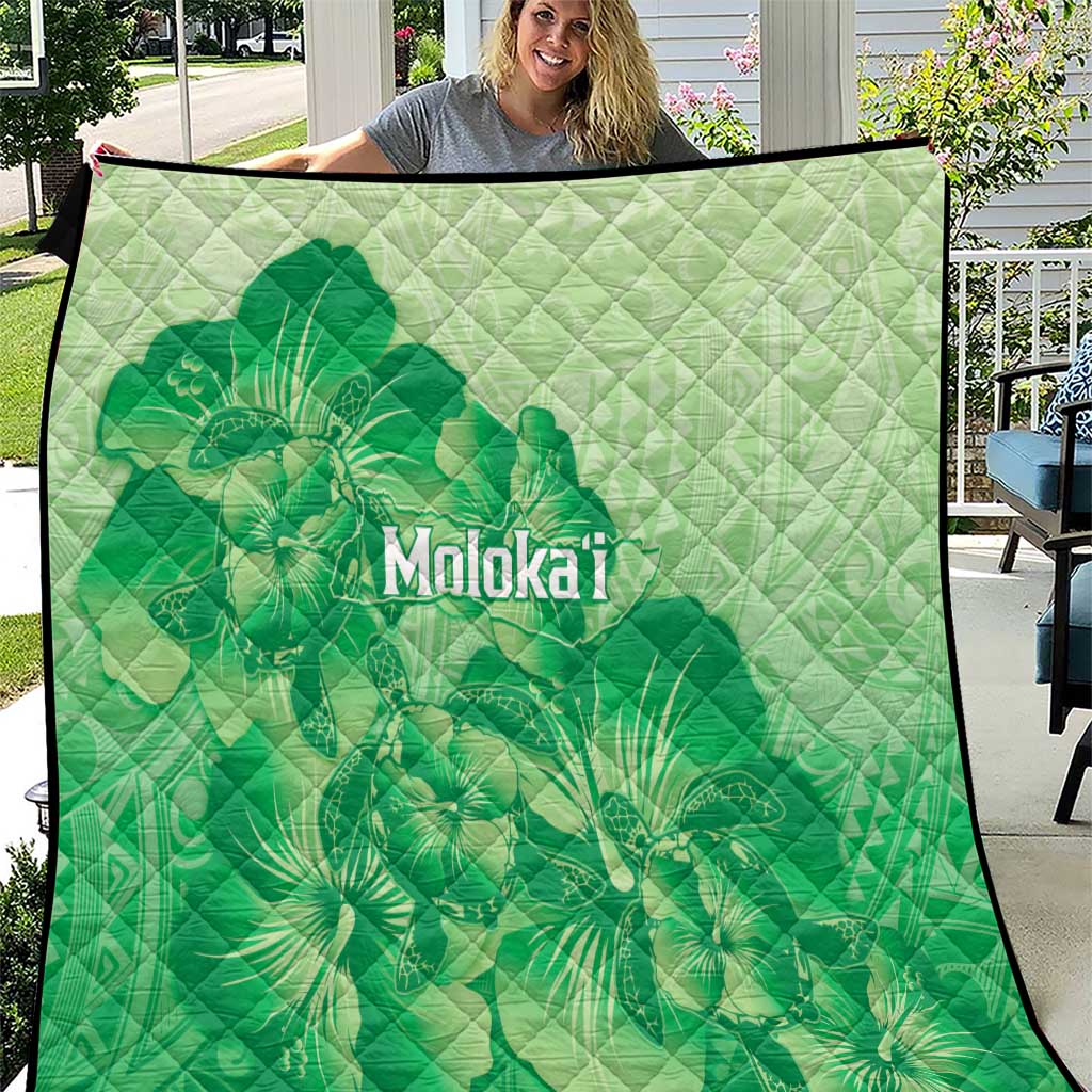 Aloha Hawaii Molokai Island Quilt Hibiscus Tribal Honu Hawaiian Tattoo Green LT14 Green - Polynesian Pride