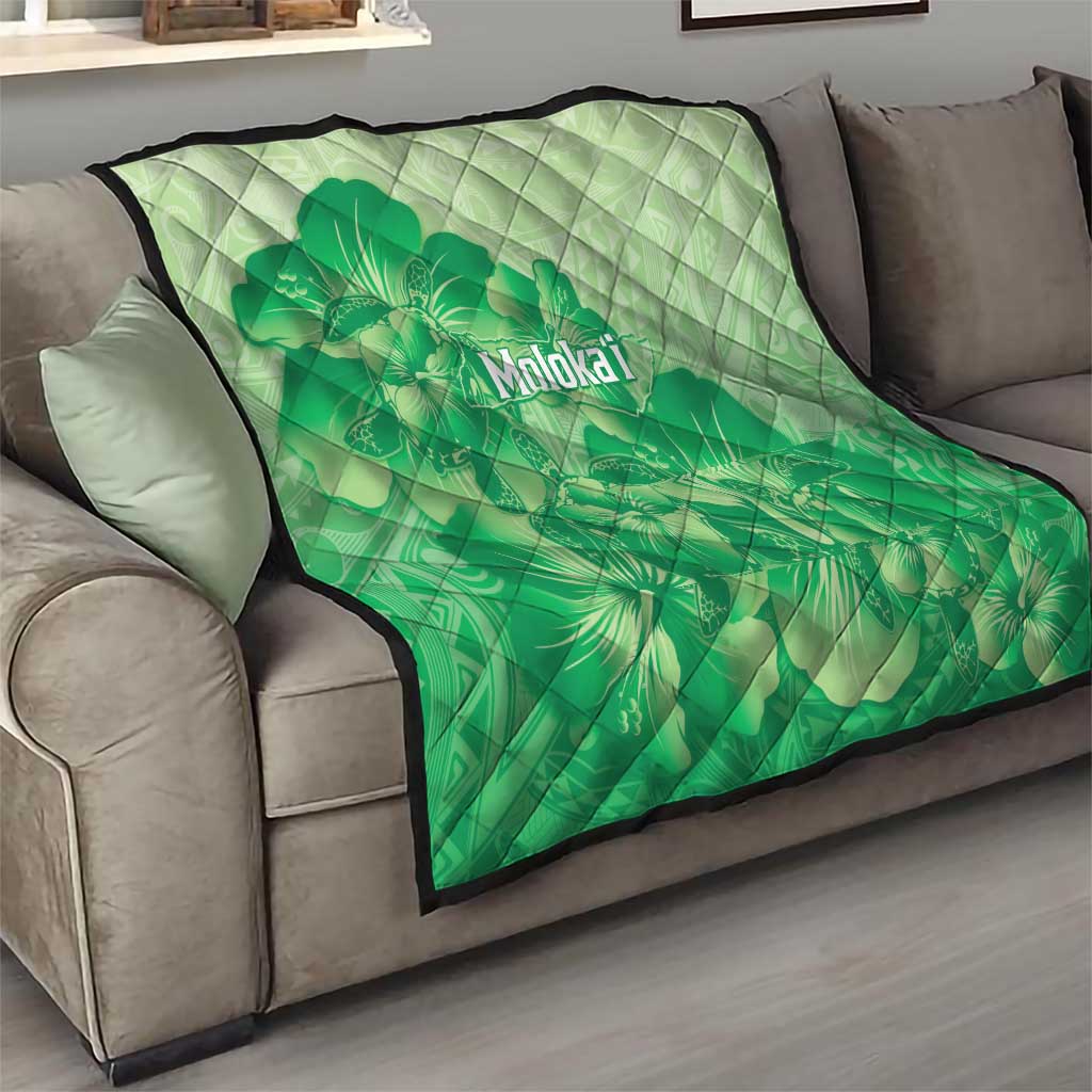 Aloha Hawaii Molokai Island Quilt Hibiscus Tribal Honu Hawaiian Tattoo Green LT14 - Polynesian Pride