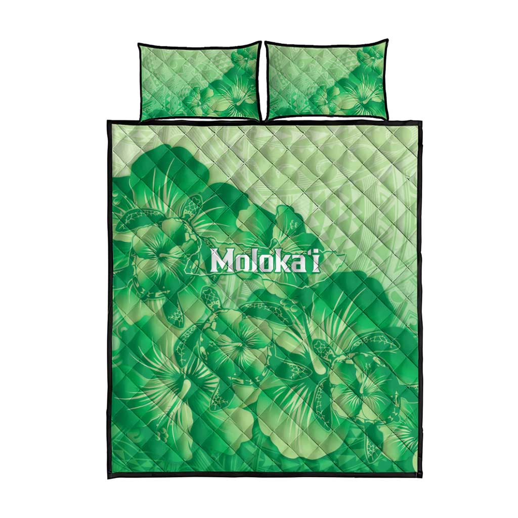 Aloha Hawaii Molokai Island Quilt Bed Set Hibiscus Tribal Honu Hawaiian Tattoo Green LT14 - Polynesian Pride