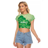 Aloha Hawaii Molokai Island Raglan Cropped T Shirt Hibiscus Tribal Honu Hawaiian Tattoo Green LT14 Female Green - Polynesian Pride