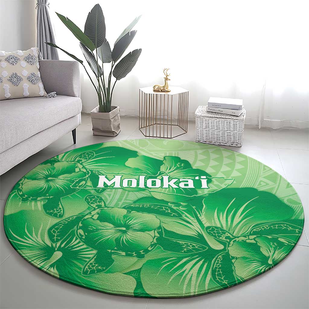 Aloha Hawaii Molokai Island Round Carpet Hibiscus Tribal Honu Hawaiian Tattoo Green LT14 - Polynesian Pride