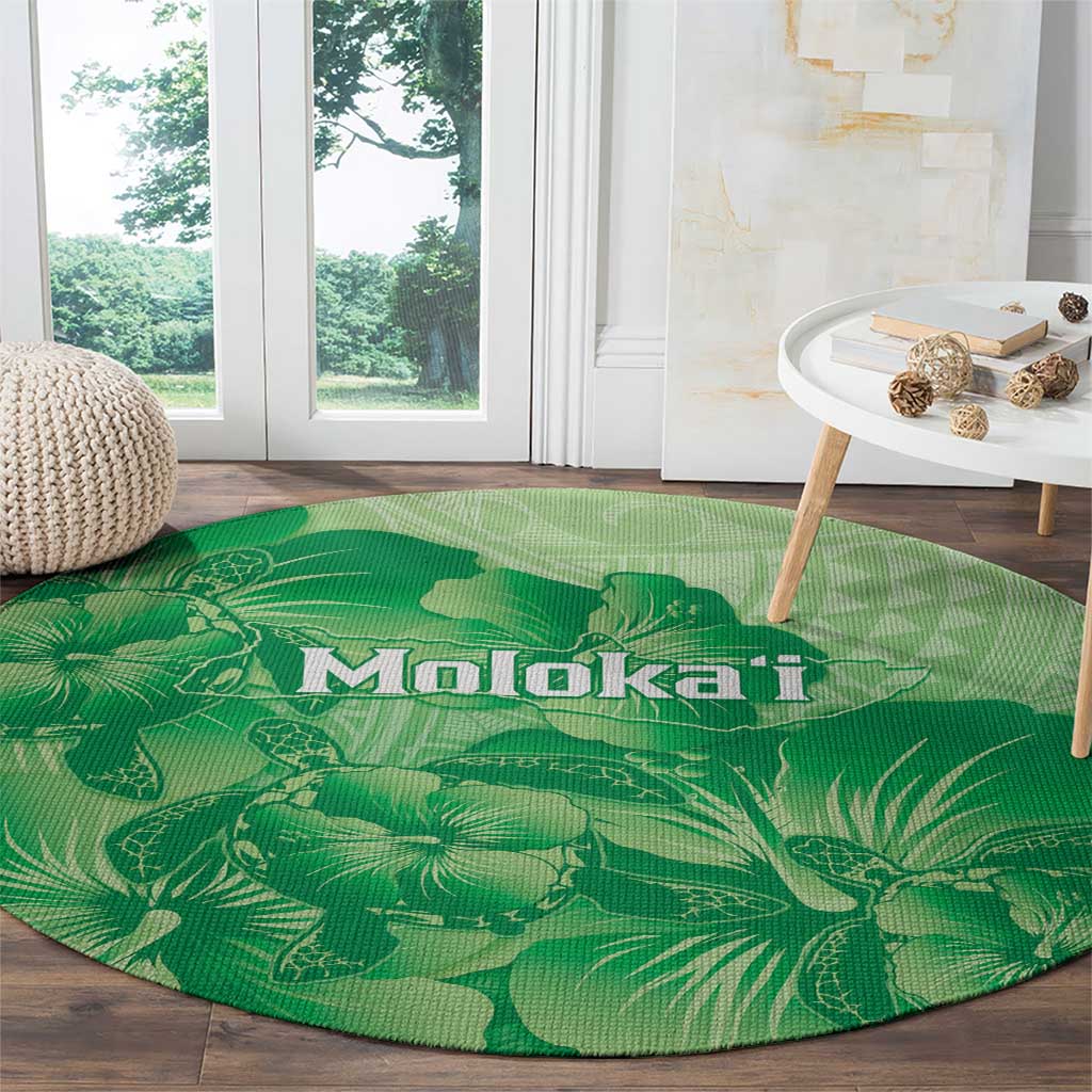 Aloha Hawaii Molokai Island Round Carpet Hibiscus Tribal Honu Hawaiian Tattoo Green LT14 - Polynesian Pride