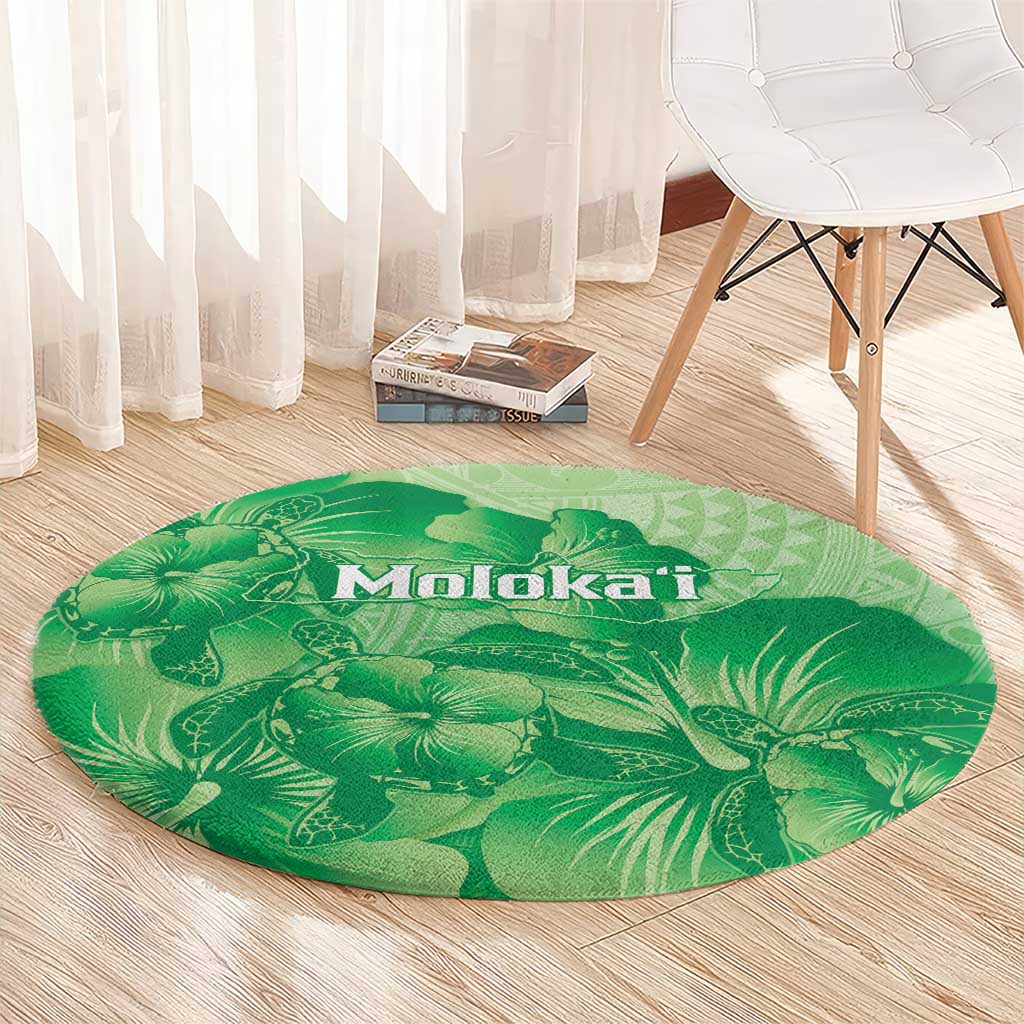 Aloha Hawaii Molokai Island Round Carpet Hibiscus Tribal Honu Hawaiian Tattoo Green LT14 - Polynesian Pride