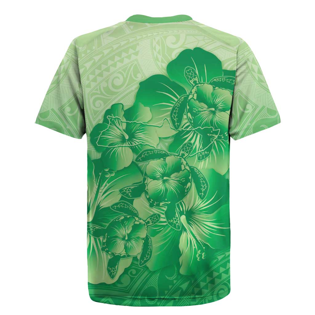 Aloha Hawaii Molokai Island Rugby Jersey Hibiscus Tribal Honu Hawaiian Tattoo Green LT14 - Polynesian Pride