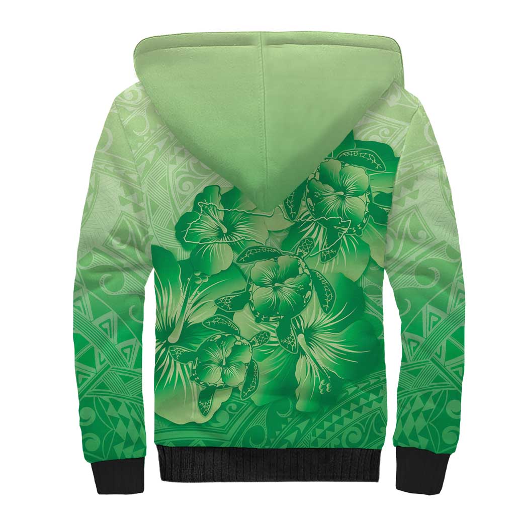 Aloha Hawaii Molokai Island Sherpa Hoodie Hibiscus Tribal Honu Hawaiian Tattoo Green LT14 - Polynesian Pride