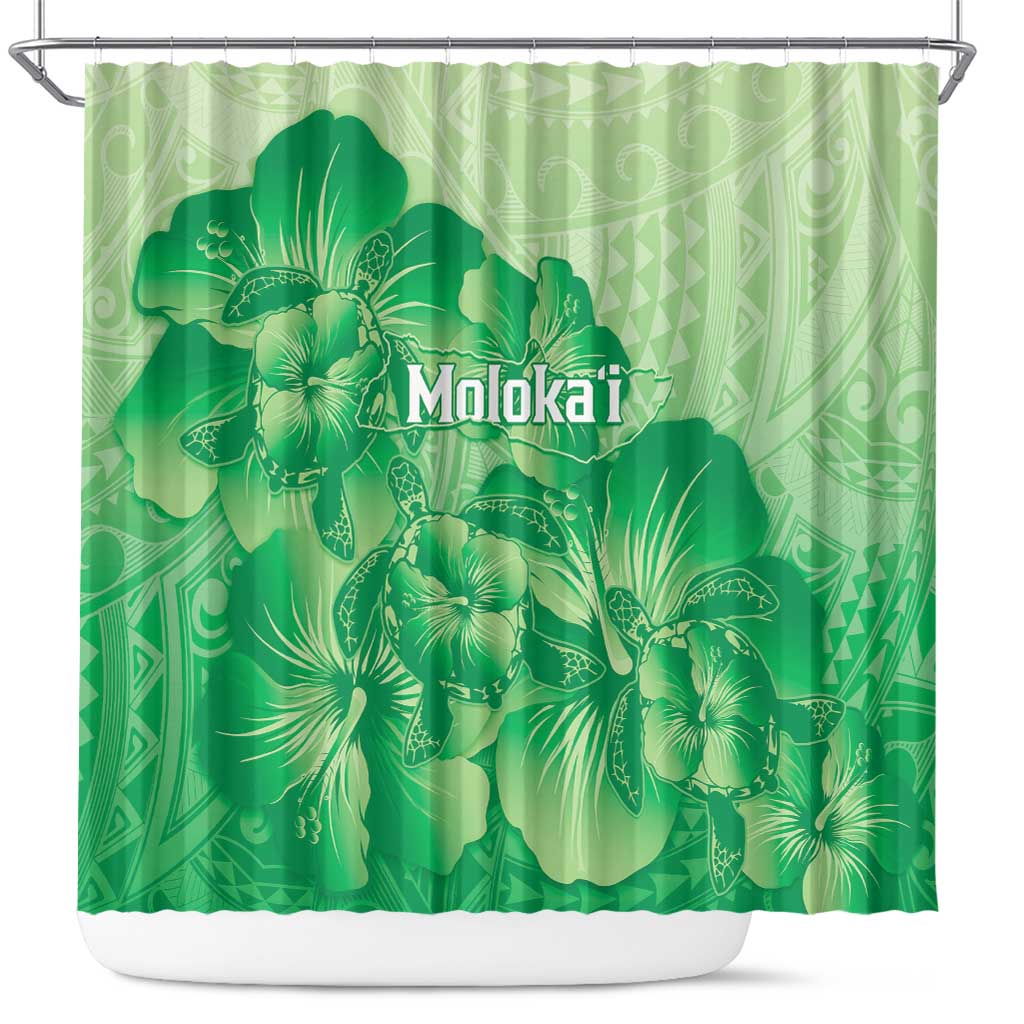 Aloha Hawaii Molokai Island Shower Curtain Hibiscus Tribal Honu Hawaiian Tattoo Green LT14 Green - Polynesian Pride