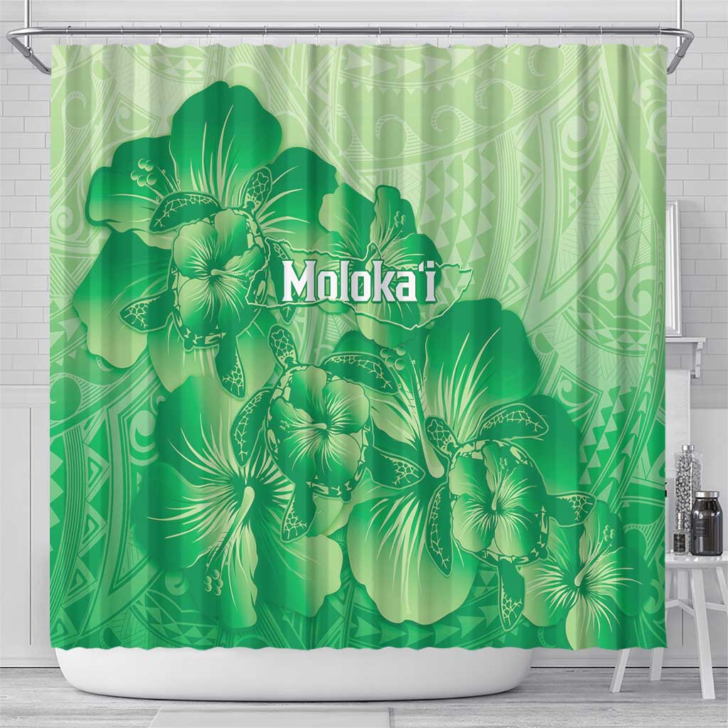 Aloha Hawaii Molokai Island Shower Curtain Hibiscus Tribal Honu Hawaiian Tattoo Green LT14 - Polynesian Pride