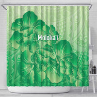 Aloha Hawaii Molokai Island Shower Curtain Hibiscus Tribal Honu Hawaiian Tattoo Green LT14 - Polynesian Pride
