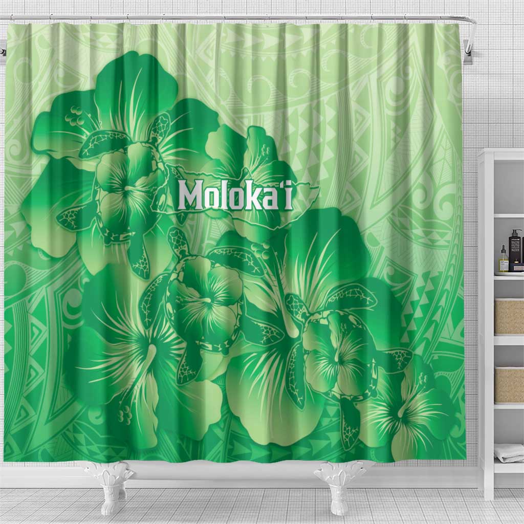 Aloha Hawaii Molokai Island Shower Curtain Hibiscus Tribal Honu Hawaiian Tattoo Green LT14 - Polynesian Pride