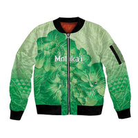 Aloha Hawaii Molokai Island Sleeve Zip Bomber Jacket Hibiscus Tribal Honu Hawaiian Tattoo Green LT14 Unisex Green - Polynesian Pride