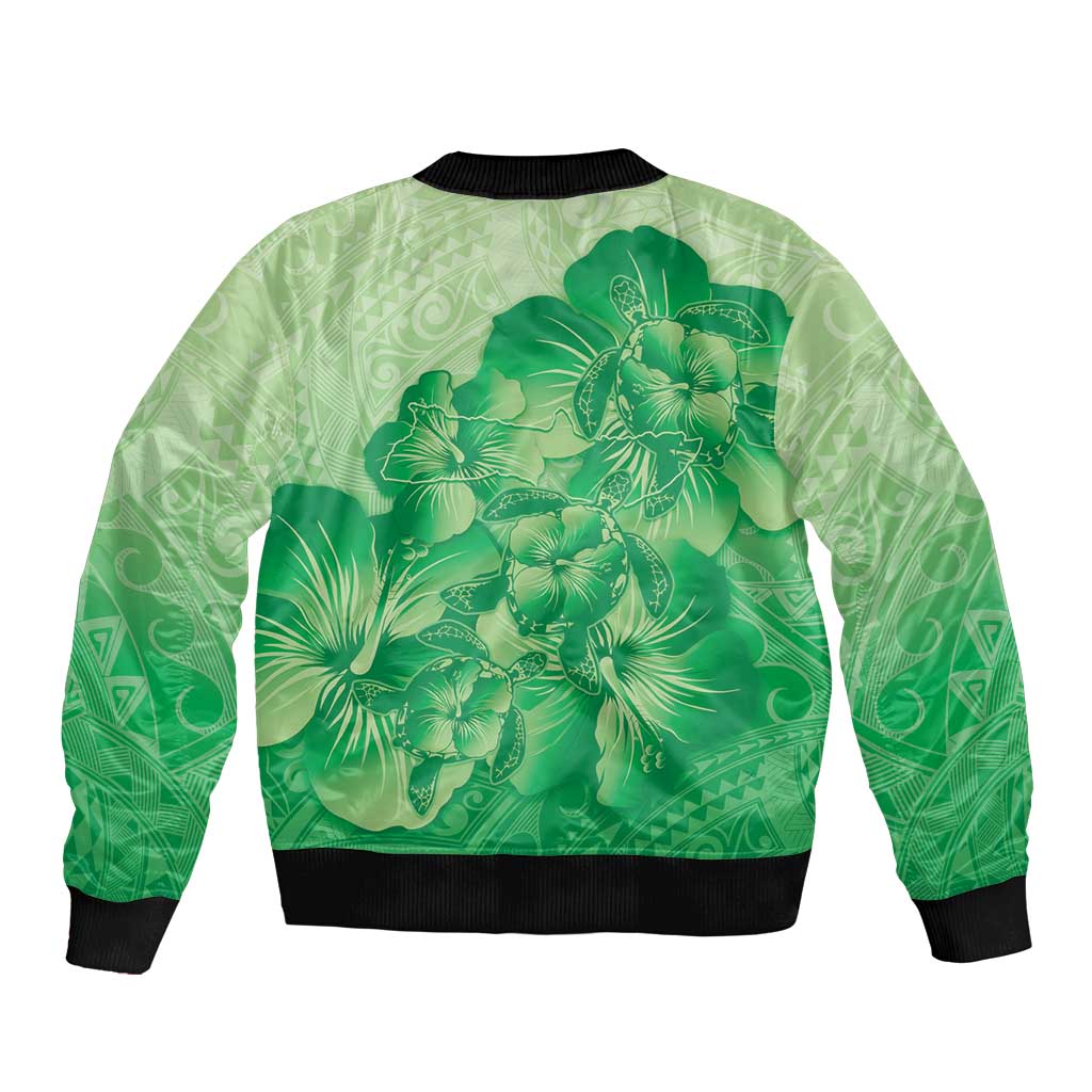 Aloha Hawaii Molokai Island Sleeve Zip Bomber Jacket Hibiscus Tribal Honu Hawaiian Tattoo Green LT14 - Polynesian Pride