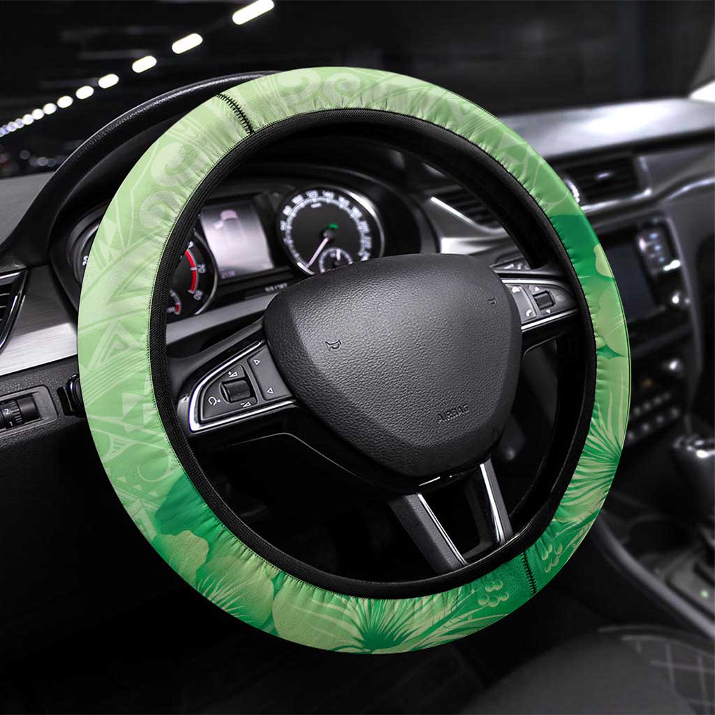 Aloha Hawaii Molokai Island Steering Wheel Cover Hibiscus Tribal Honu Hawaiian Tattoo Green LT14 Universal Fit Green - Polynesian Pride
