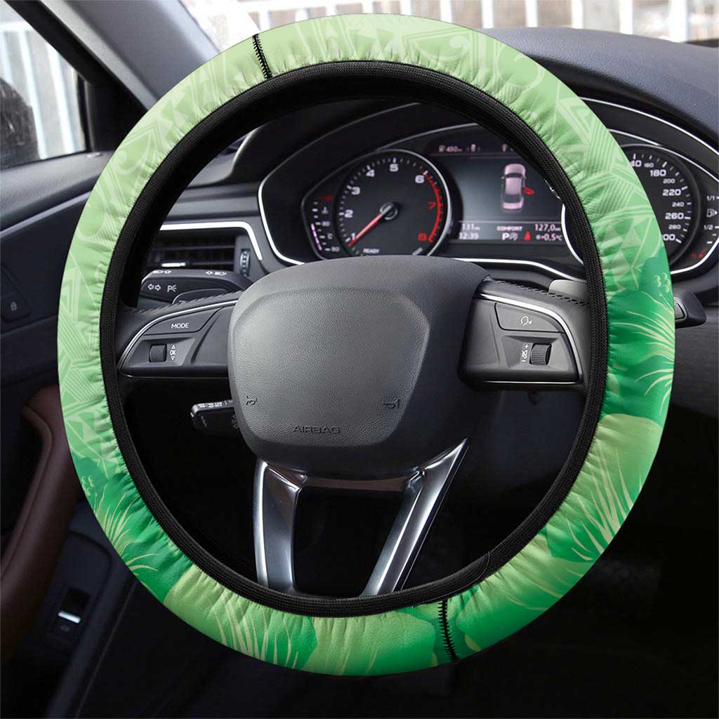 Aloha Hawaii Molokai Island Steering Wheel Cover Hibiscus Tribal Honu Hawaiian Tattoo Green LT14 - Polynesian Pride