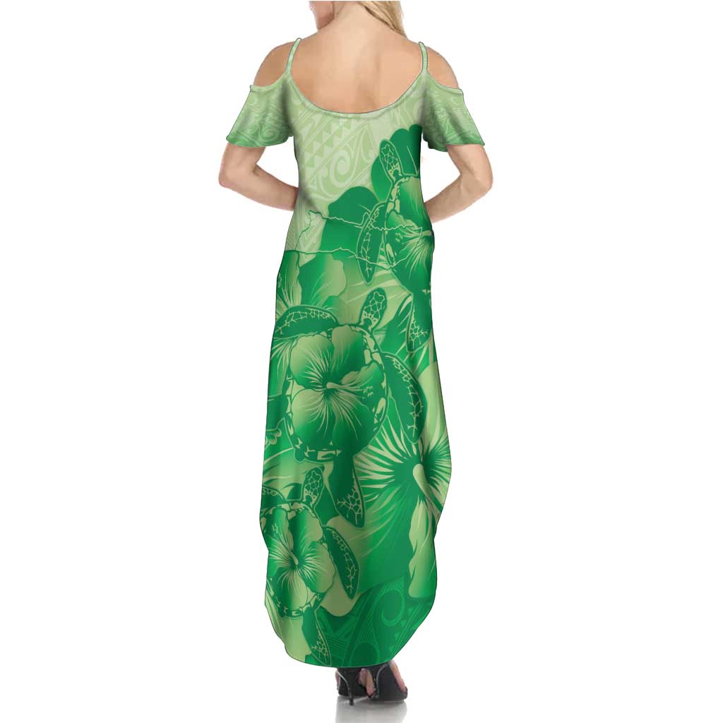 Aloha Hawaii Molokai Island Summer Maxi Dress Hibiscus Tribal Honu Hawaiian Tattoo Green LT14 - Polynesian Pride