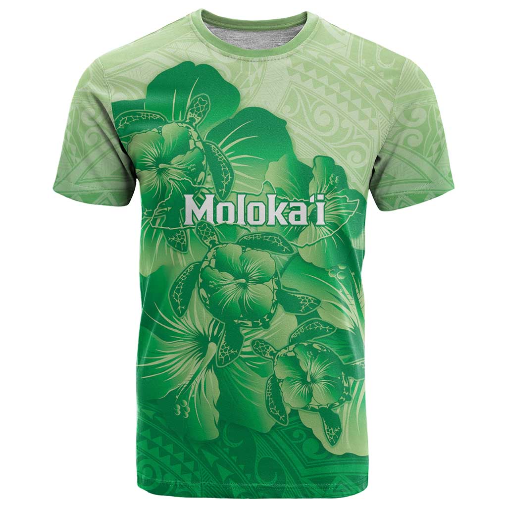 Aloha Hawaii Molokai Island T Shirt Hibiscus Tribal Honu Hawaiian Tattoo Green LT14 Green - Polynesian Pride