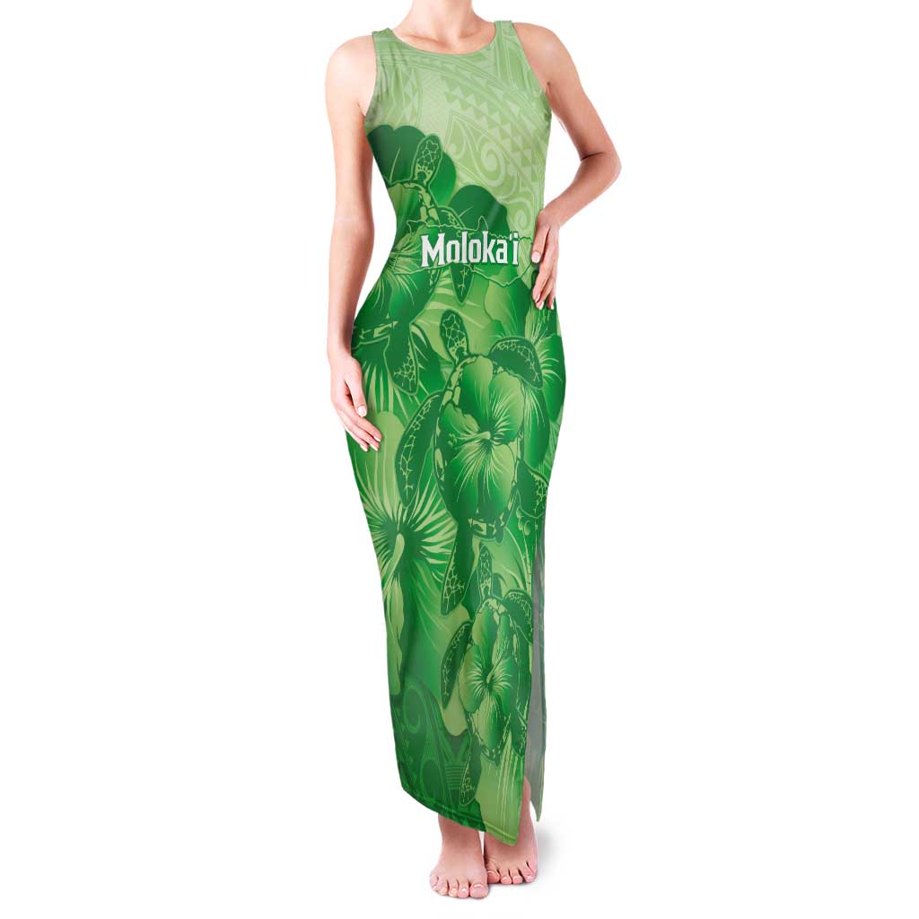 Aloha Hawaii Molokai Island Tank Maxi Dress Hibiscus Tribal Honu Hawaiian Tattoo Green LT14 Women Green - Polynesian Pride