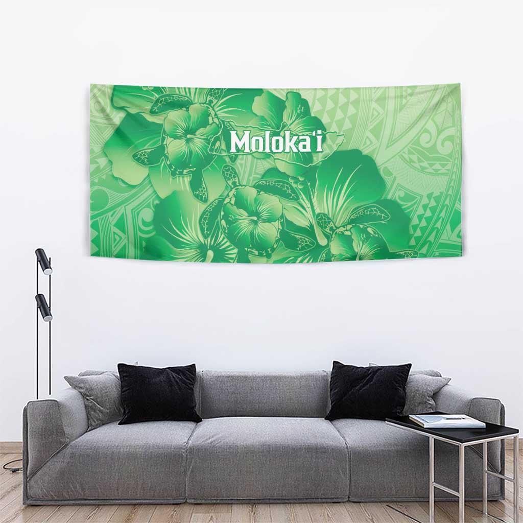 Aloha Hawaii Molokai Island Tapestry Hibiscus Tribal Honu Hawaiian Tattoo Green LT14 - Polynesian Pride