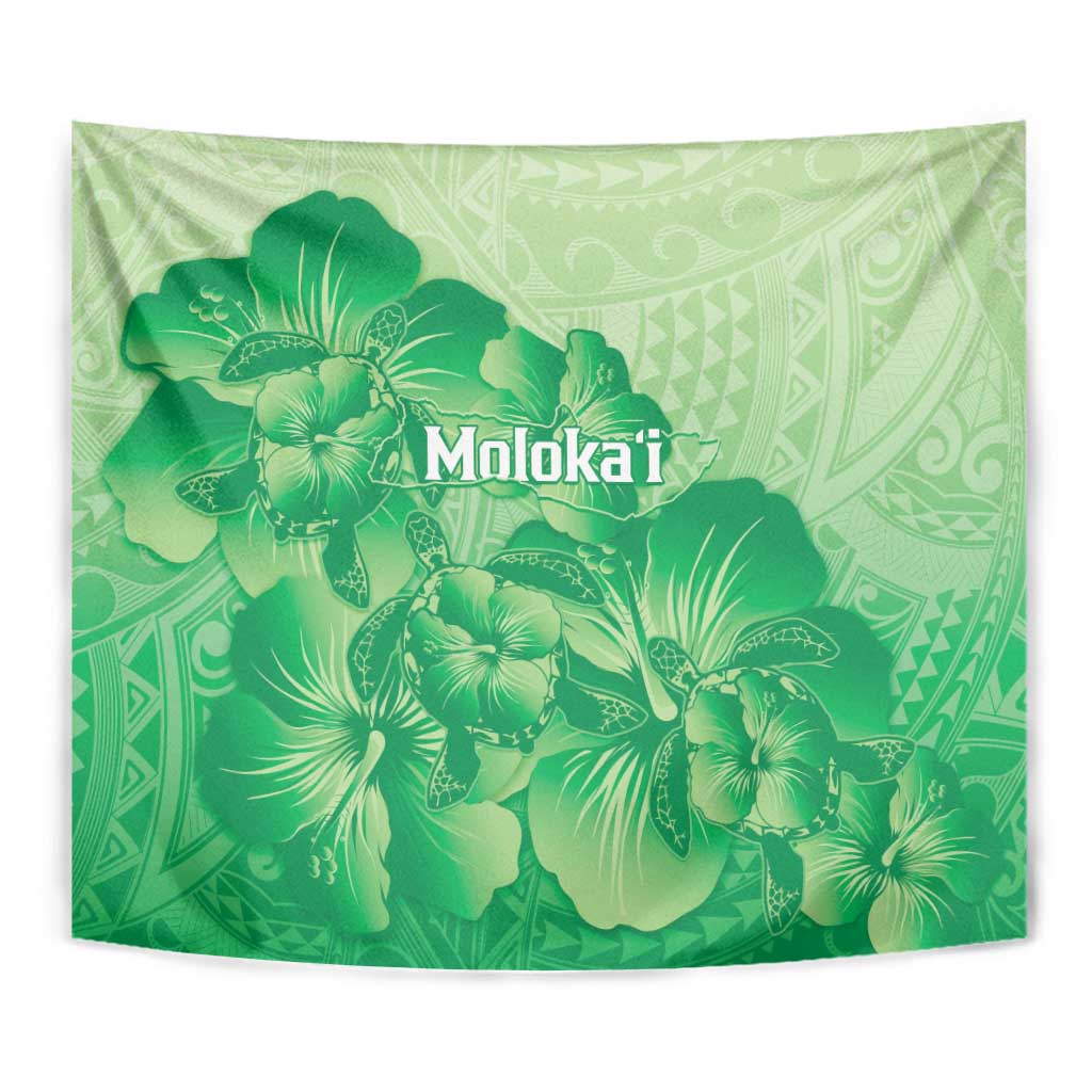 Aloha Hawaii Molokai Island Tapestry Hibiscus Tribal Honu Hawaiian Tattoo Green LT14 - Polynesian Pride