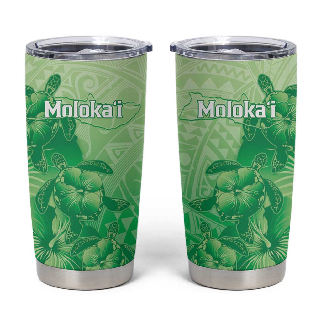 Aloha Hawaii Molokai Island Tumbler Cup Hibiscus Tribal Honu Hawaiian Tattoo Green LT14 Green - Polynesian Pride