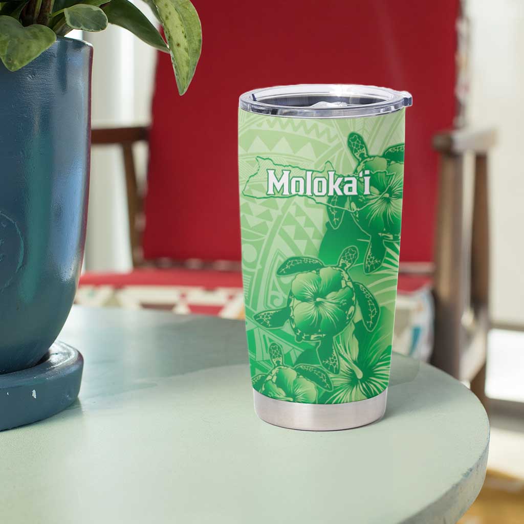 Aloha Hawaii Molokai Island Tumbler Cup Hibiscus Tribal Honu Hawaiian Tattoo Green LT14 - Polynesian Pride