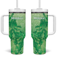 Aloha Hawaii Molokai Island Tumbler With Handle Hibiscus Tribal Honu Hawaiian Tattoo Green LT14 One Size: 40 oz Green - Polynesian Pride