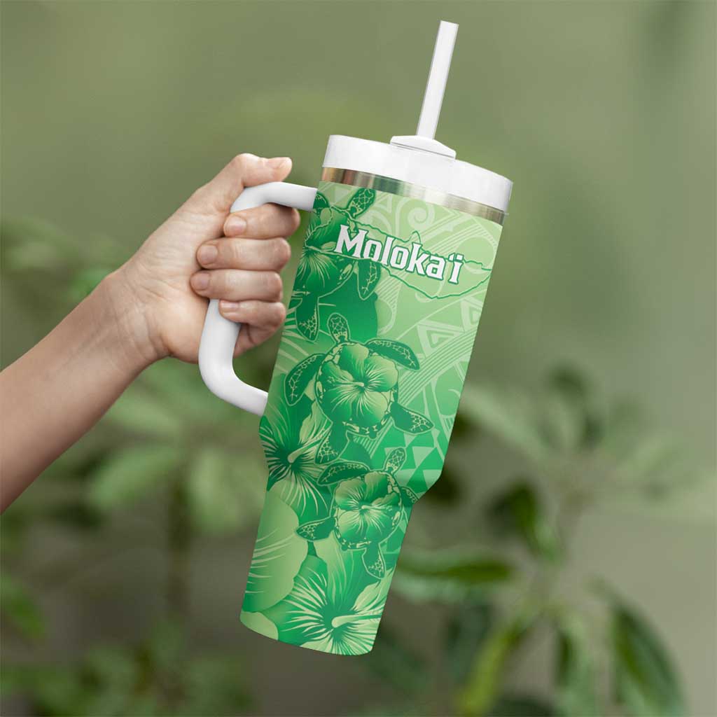 Aloha Hawaii Molokai Island Tumbler With Handle Hibiscus Tribal Honu Hawaiian Tattoo Green LT14 - Polynesian Pride