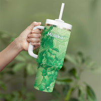 Aloha Hawaii Molokai Island Tumbler With Handle Hibiscus Tribal Honu Hawaiian Tattoo Green LT14 - Polynesian Pride