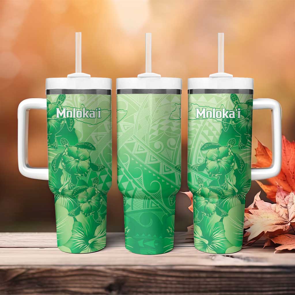 Aloha Hawaii Molokai Island Tumbler With Handle Hibiscus Tribal Honu Hawaiian Tattoo Green LT14 - Polynesian Pride