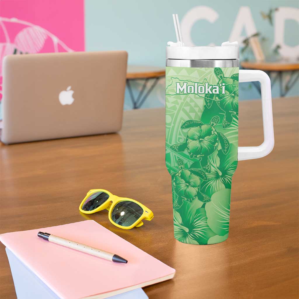 Aloha Hawaii Molokai Island Tumbler With Handle Hibiscus Tribal Honu Hawaiian Tattoo Green LT14 - Polynesian Pride