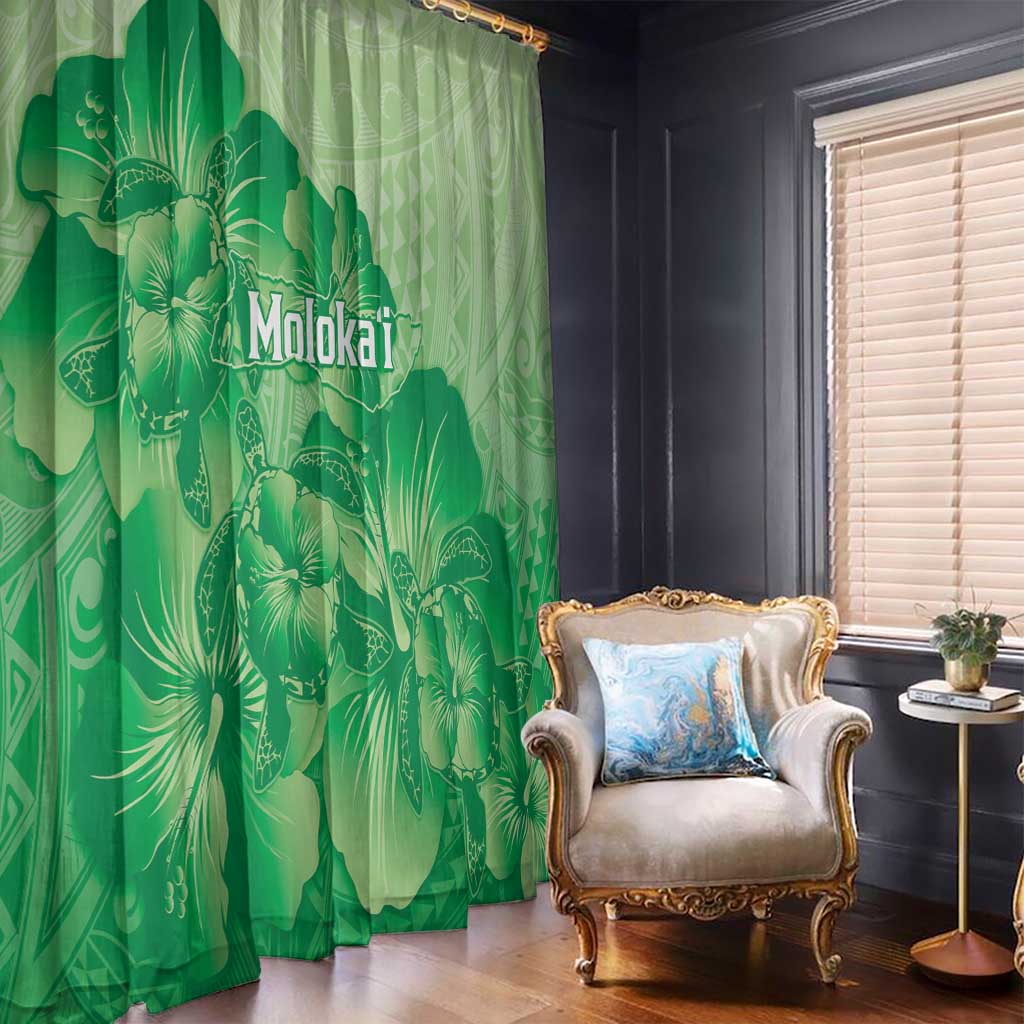 Aloha Hawaii Molokai Island Window Curtain Hibiscus Tribal Honu Hawaiian Tattoo Green LT14 - Polynesian Pride