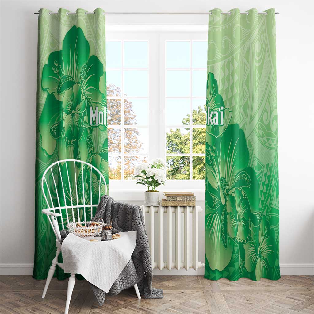 Aloha Hawaii Molokai Island Window Curtain Hibiscus Tribal Honu Hawaiian Tattoo Green LT14 - Polynesian Pride