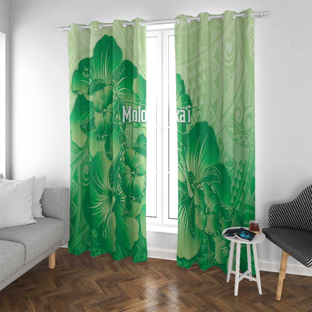 Aloha Hawaii Molokai Island Window Curtain Hibiscus Tribal Honu Hawaiian Tattoo Green LT14 With Grommets Green - Polynesian Pride