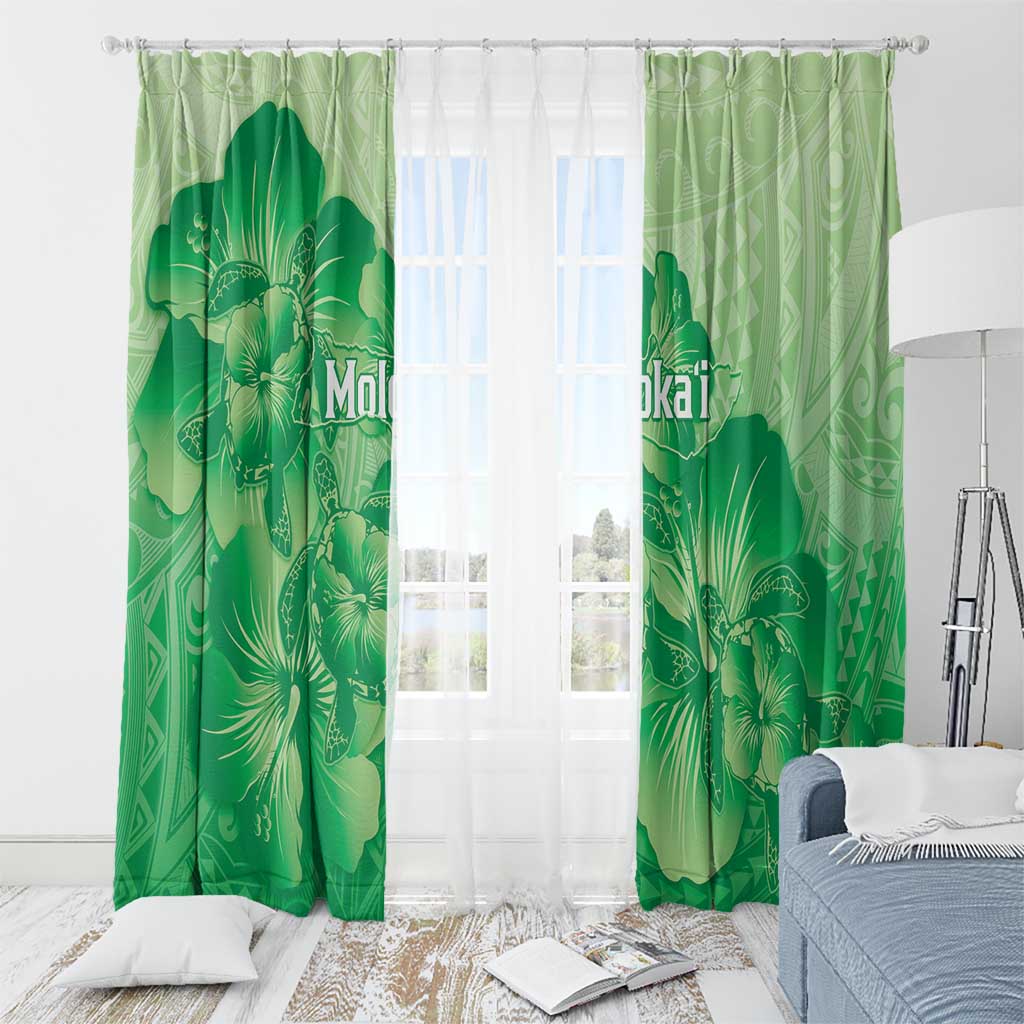 Aloha Hawaii Molokai Island Window Curtain Hibiscus Tribal Honu Hawaiian Tattoo Green LT14 - Polynesian Pride