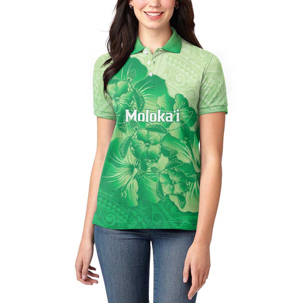 Aloha Hawaii Molokai Island Women Polo Shirt Hibiscus Tribal Honu Hawaiian Tattoo Green LT14 - Polynesian Pride