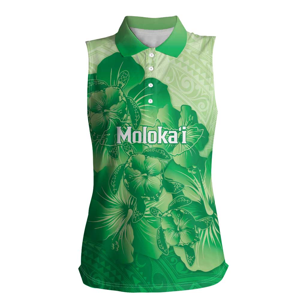 Aloha Hawaii Molokai Island Women Sleeveless Polo Shirt Hibiscus Tribal Honu Hawaiian Tattoo Green LT14 Female Green - Polynesian Pride