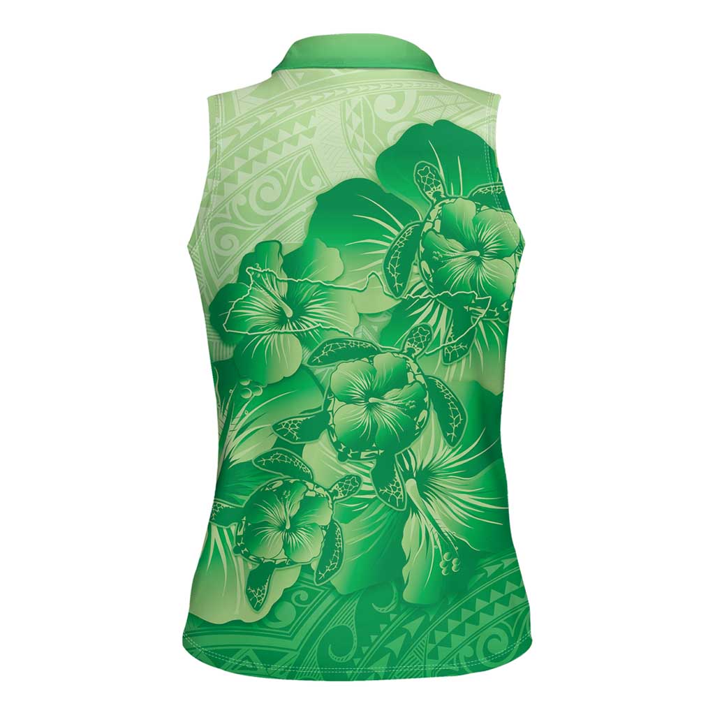 Aloha Hawaii Molokai Island Women Sleeveless Polo Shirt Hibiscus Tribal Honu Hawaiian Tattoo Green LT14 - Polynesian Pride