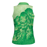 Aloha Hawaii Molokai Island Women Sleeveless Polo Shirt Hibiscus Tribal Honu Hawaiian Tattoo Green LT14 - Polynesian Pride