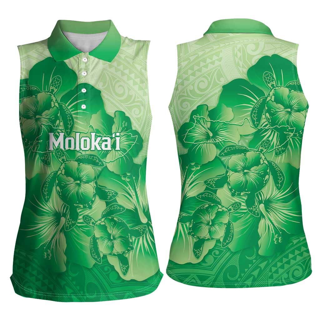 Aloha Hawaii Molokai Island Women Sleeveless Polo Shirt Hibiscus Tribal Honu Hawaiian Tattoo Green LT14 - Polynesian Pride
