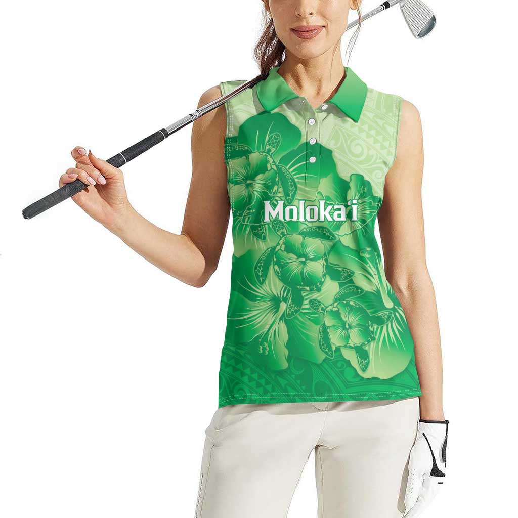 Aloha Hawaii Molokai Island Women Sleeveless Polo Shirt Hibiscus Tribal Honu Hawaiian Tattoo Green LT14 - Polynesian Pride