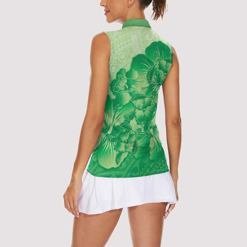 Aloha Hawaii Molokai Island Women Sleeveless Polo Shirt Hibiscus Tribal Honu Hawaiian Tattoo Green LT14 - Polynesian Pride